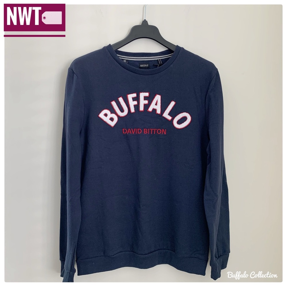 🐂(NWT) New Drop! BUFFALO Dark Navy Blue with Logo Centered Crewneck Sweater